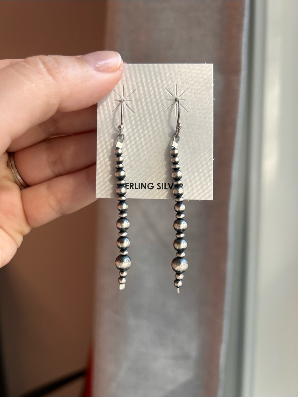Long sterling silver Navajo pearl drop dangle earrings